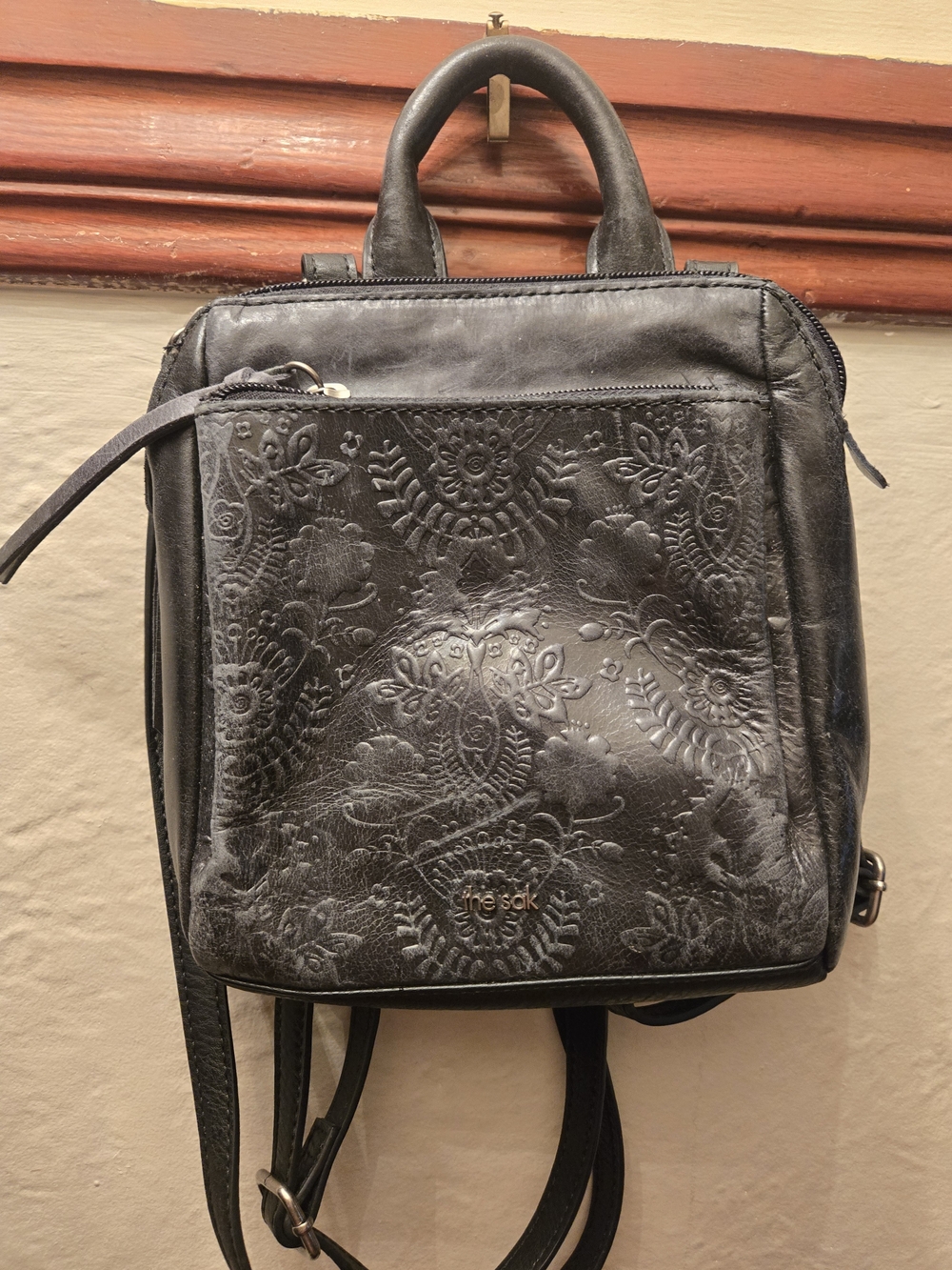 The Sak  Embossed Leather Mini Backpack Floral Tooled Boho Convertible Purse